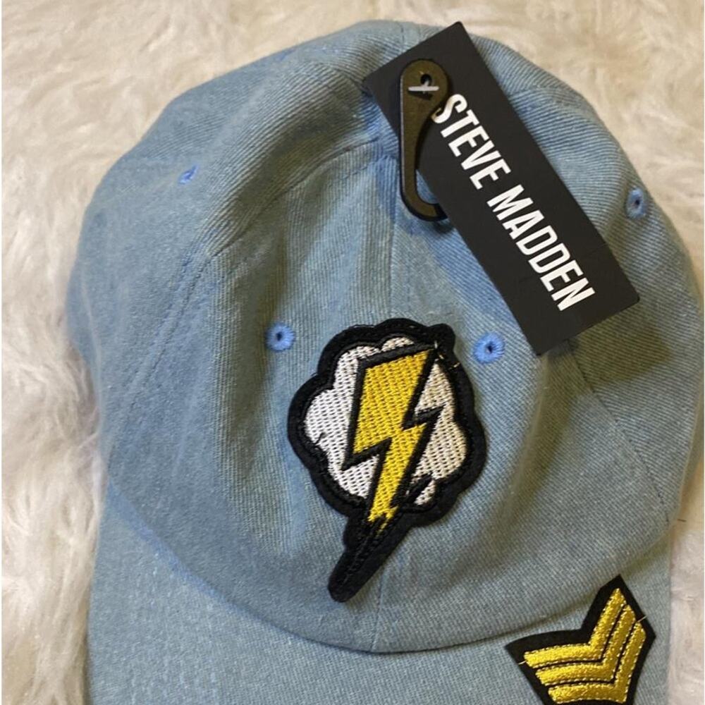 Steve Madden Denim Hat Womens Bolts Patch Adjustable Back Blue - Picture 3 of 10
